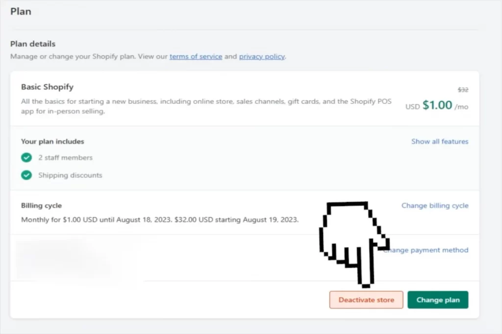 deactivate shopify store