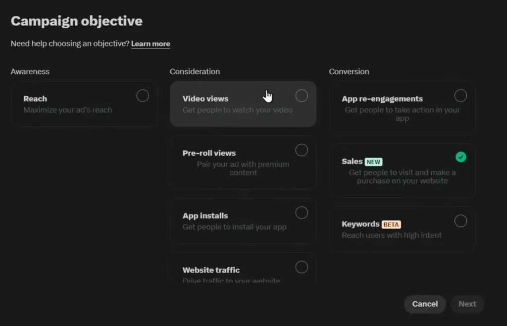 choose campaign objectives