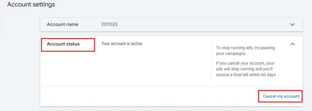 click cancel my account