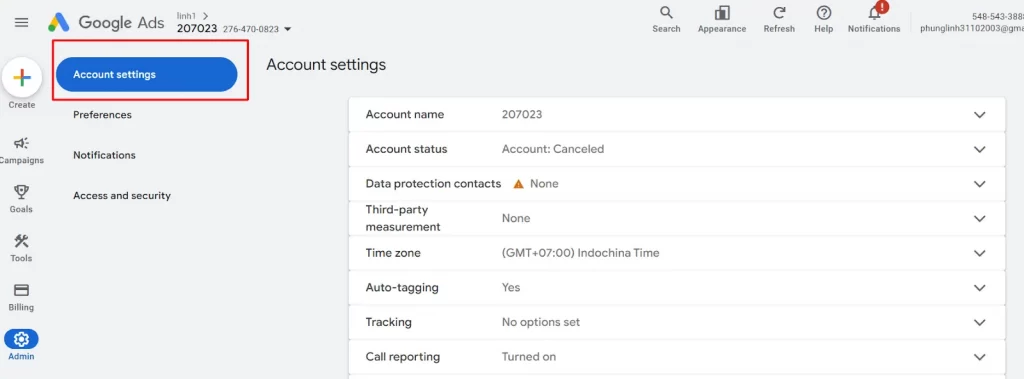 go to account settings