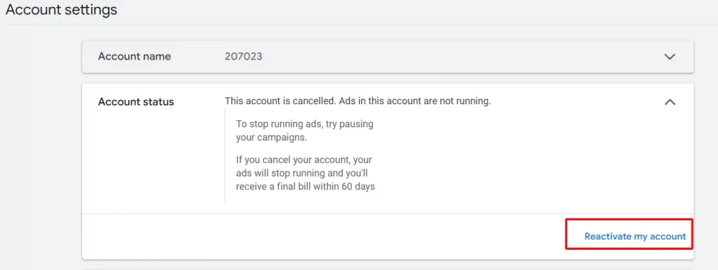 reactivate account
