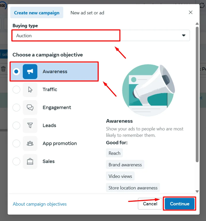 Choose your ads campaign objective