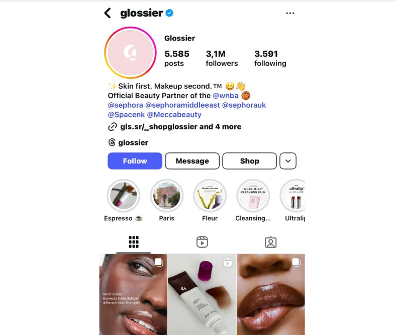 Example of an optimized Instagram business profile