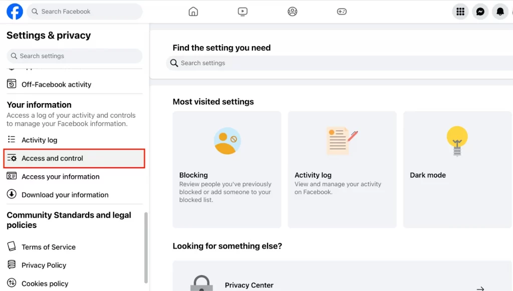 Access and Control in facebook setting on How to make business facebook page guide 