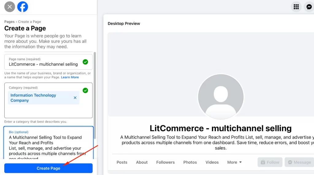 Create Facebook page 