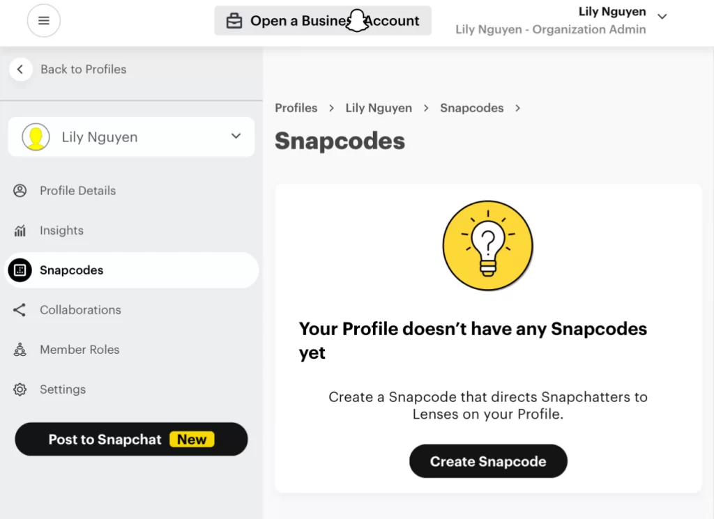 Snapcode or URL to your marketing materials