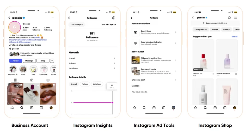 Instagram business account tools and features