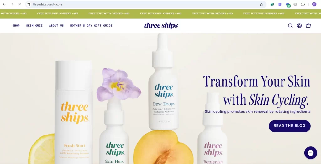 The website of Three Ships Beauty