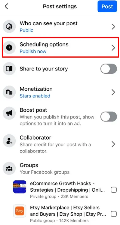 choose scheduling option