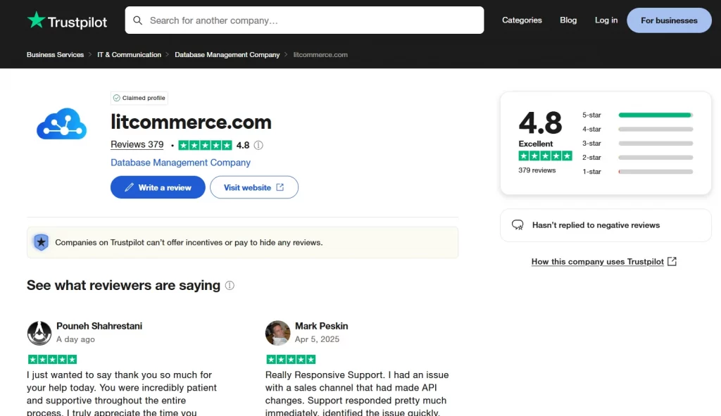 Reviews about LitCommerce on Trustpilot