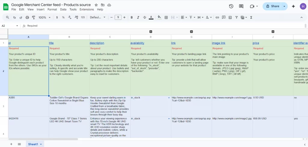 Google merchant center feed example