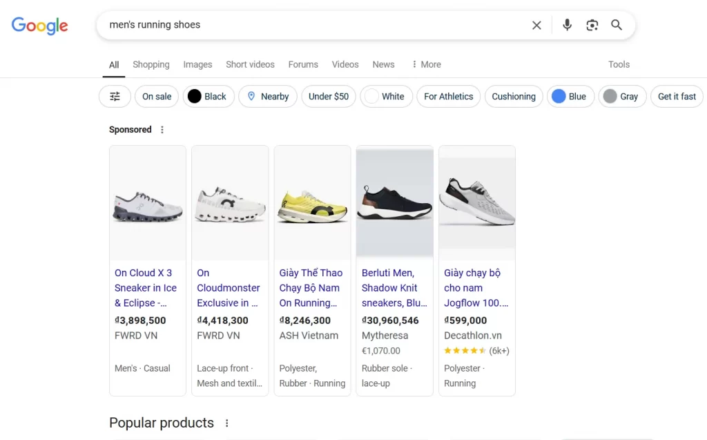 Google shopping ads example