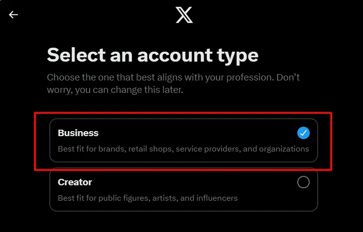 select an account type