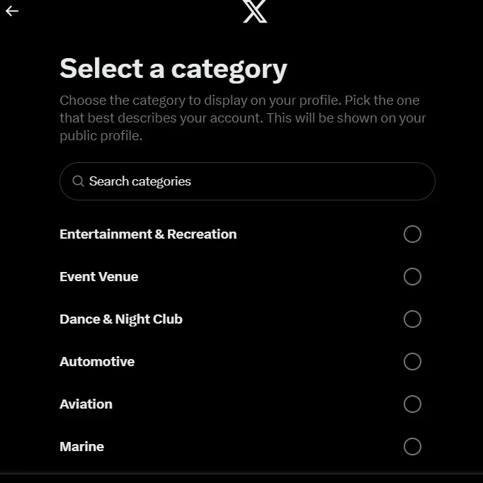 select x category