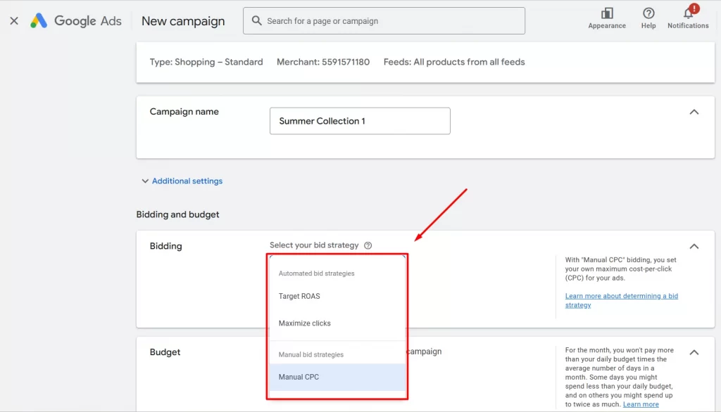 Select your bid strategy