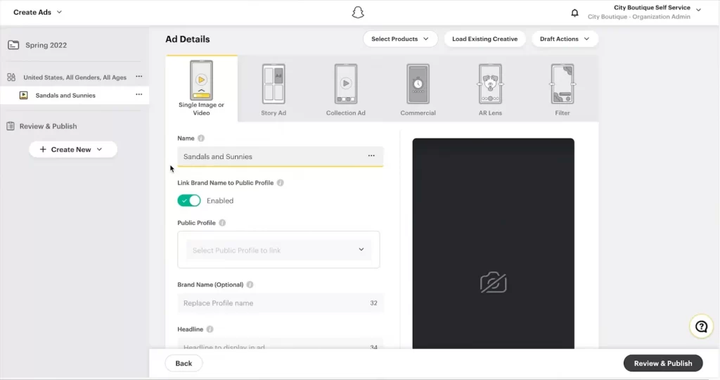 how to create snapchat ads