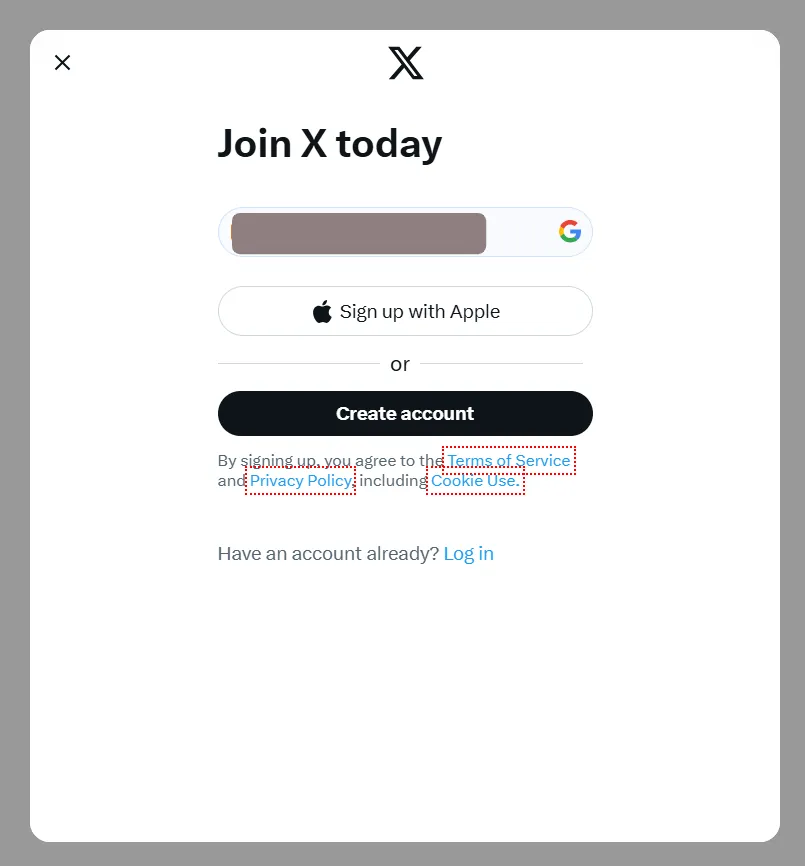 sign up to x