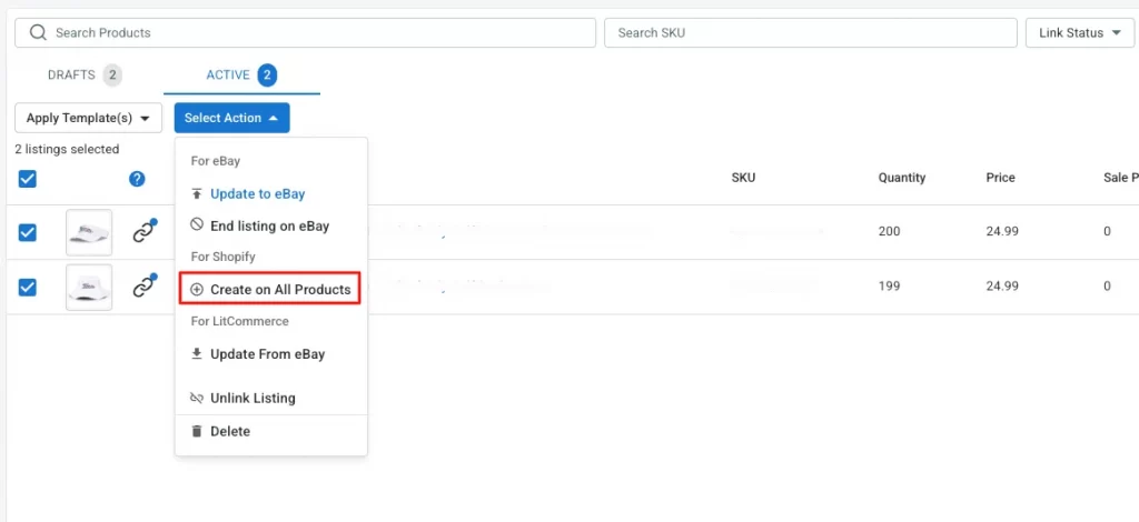 Create ebay products on file