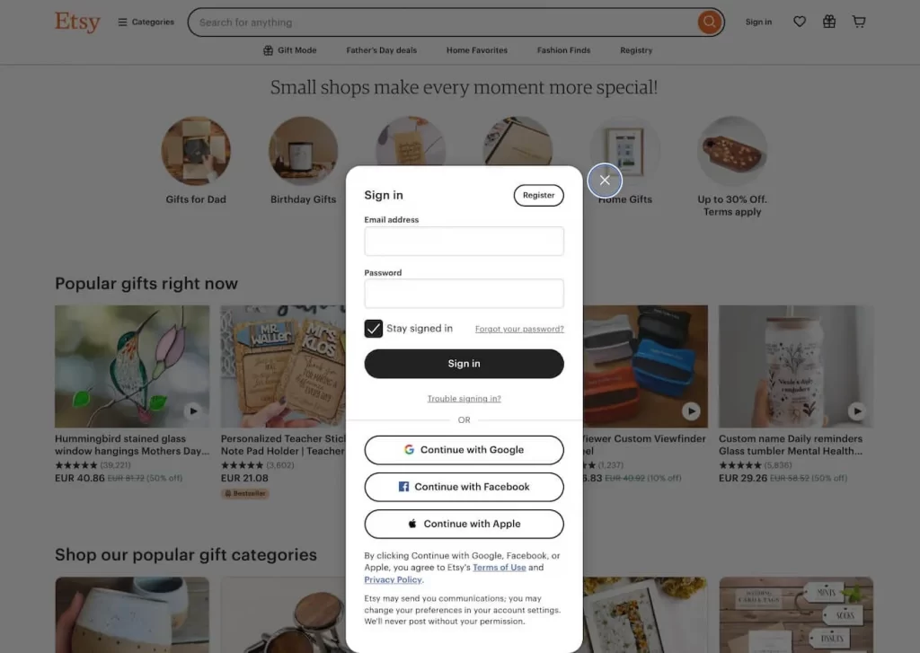 Log in to Etsy dashboard