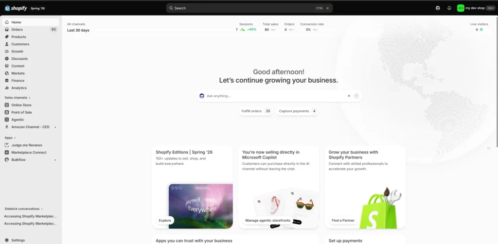 Shopify dashboard esty vs own website