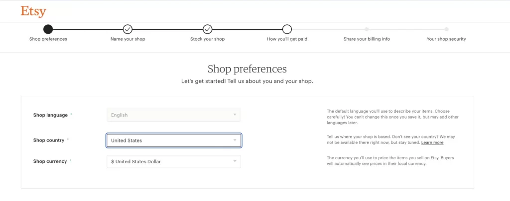 Sign up an Etsy account