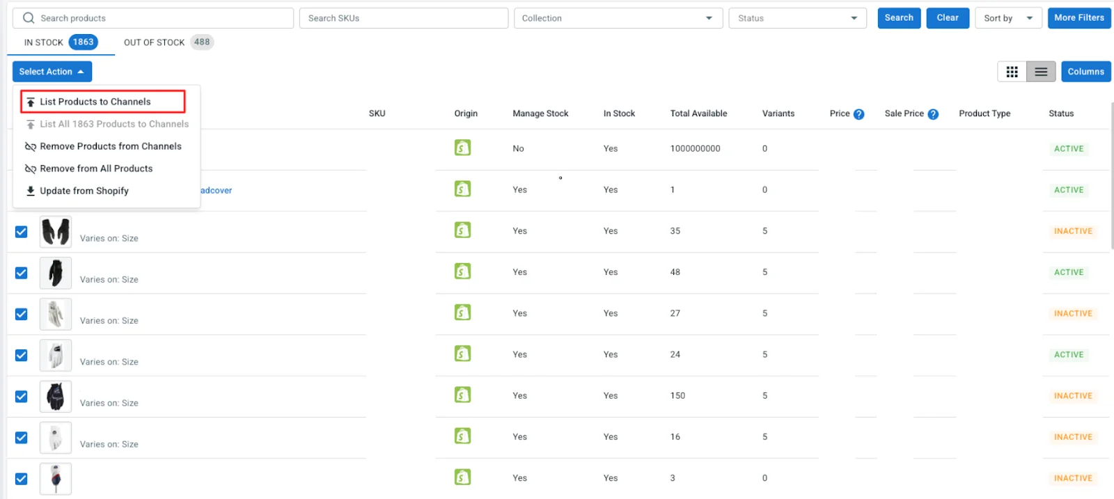 Tick the checkbox next to the products you want to list on WooCommerce 