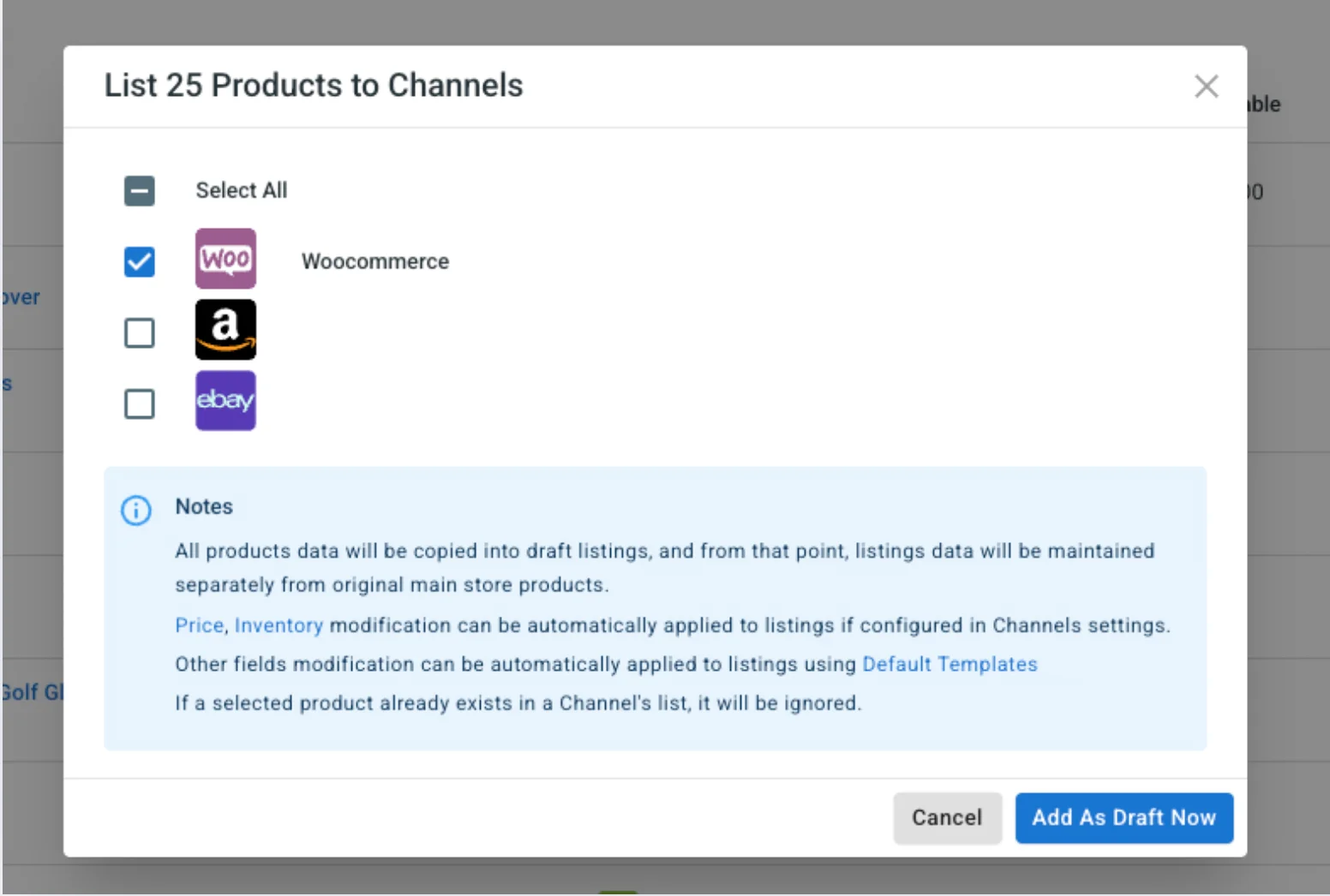 List product on channel WooCommerce