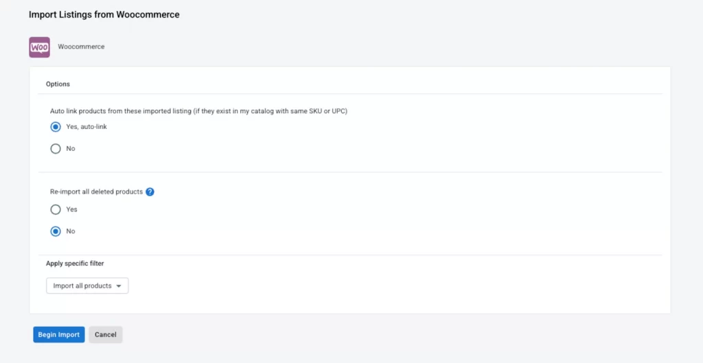 Import listing from WooCommerce