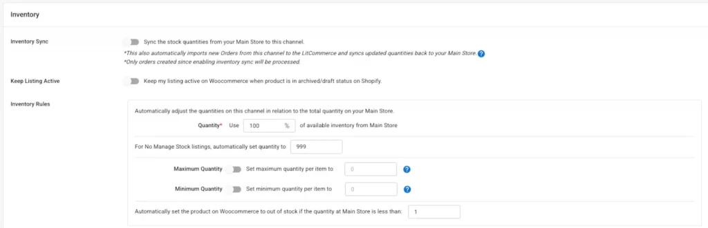 Inventory sync settings