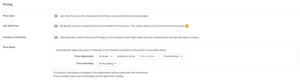 Price sync settings on LitCommerce