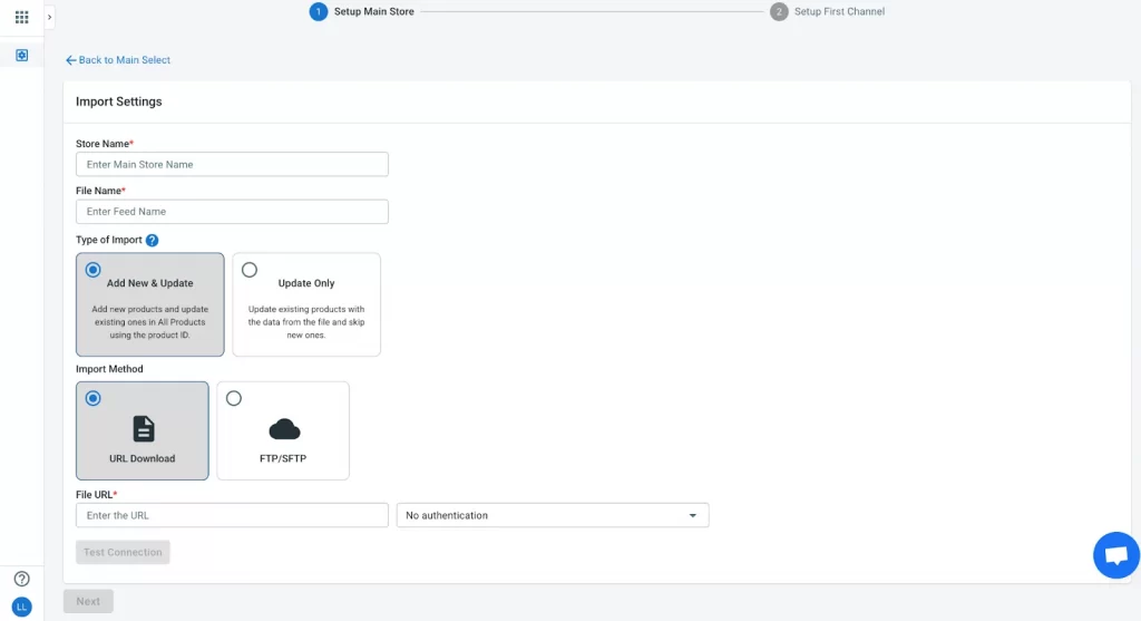 the import file settings page 