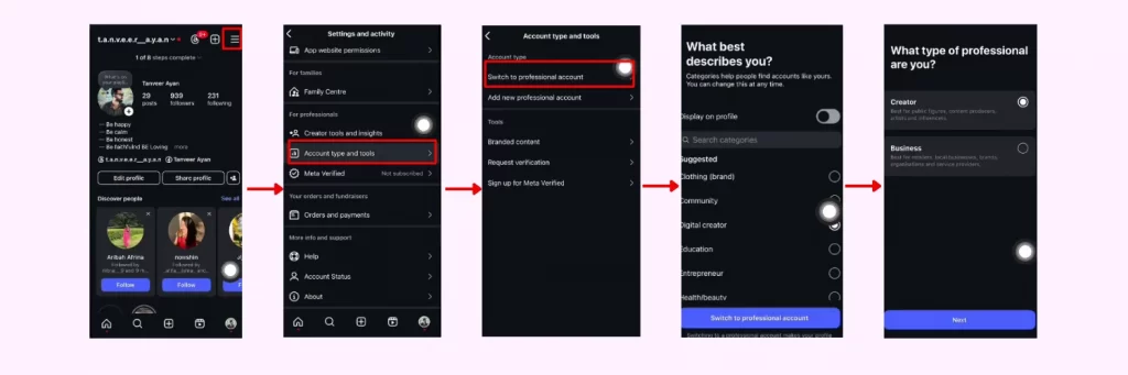 go to professional dashboard