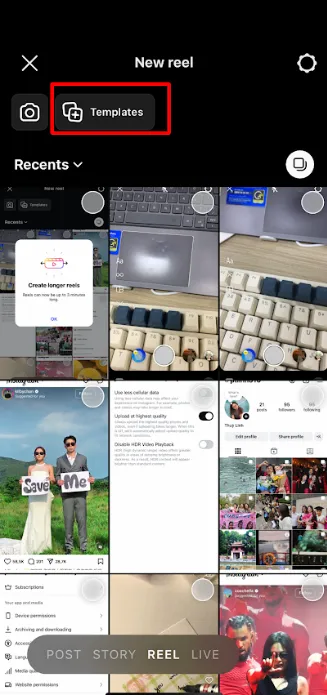 use instagram reel template