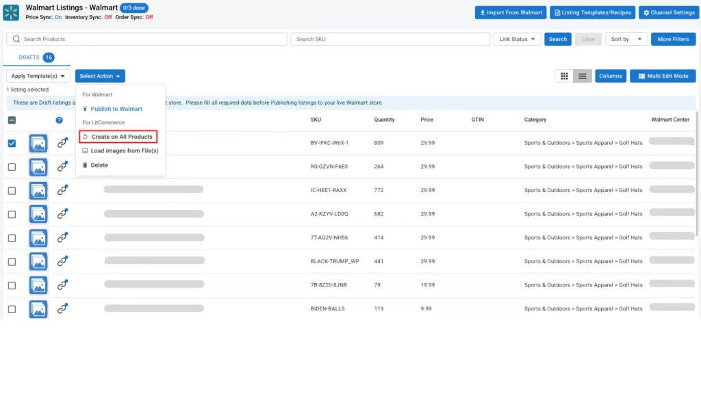 Click Create on All Products