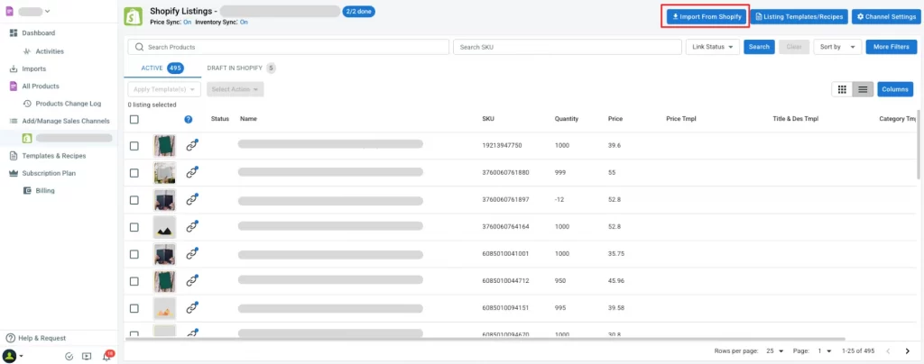 Click Import from Shopify