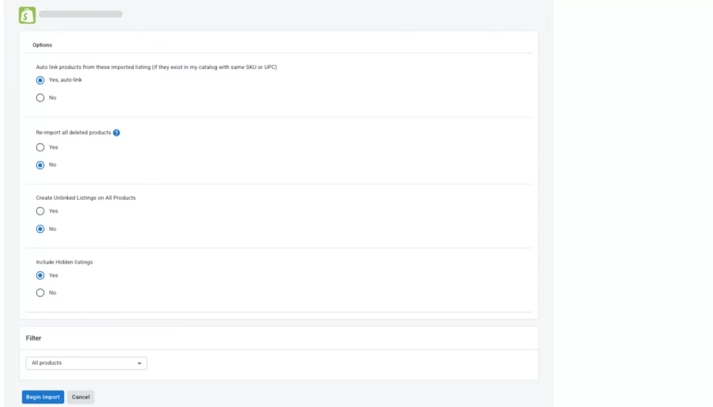 Configure how you want to import products from Shopify