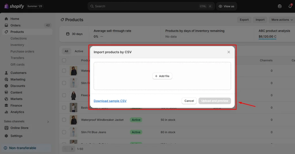Manually import CSV file to Shopify