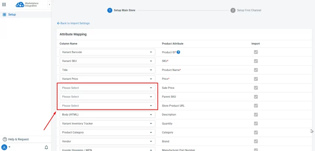 Map your CSV fields to Shopify product attributes