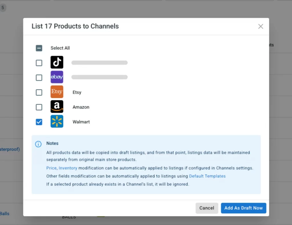 Select Walmart and click Add as Draft Now