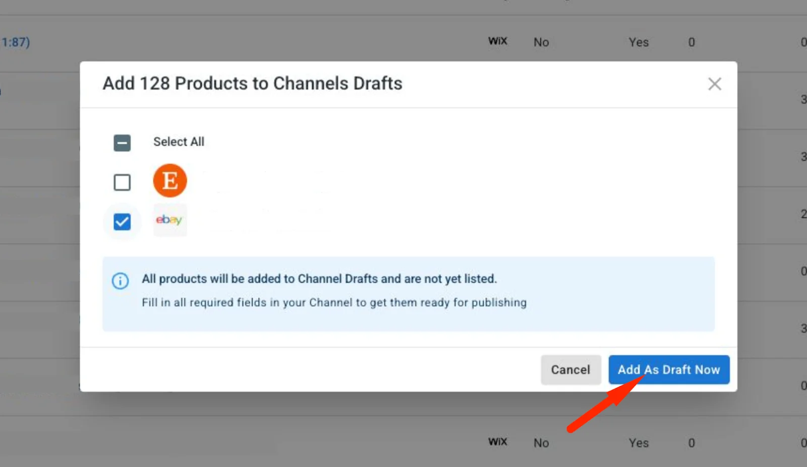 Wix eBay integration 4 Choose eBay to list produtcs