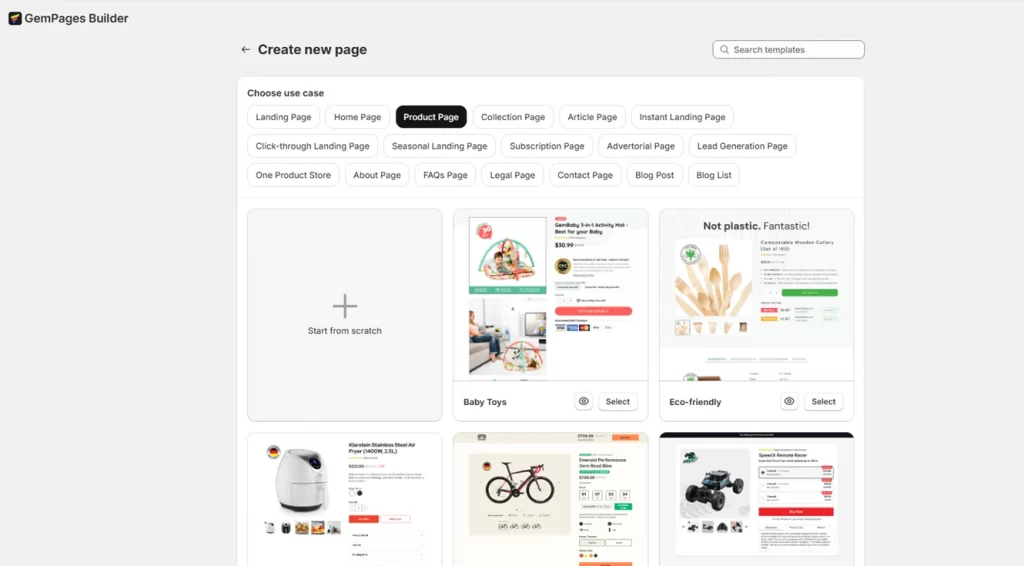 Custom product page