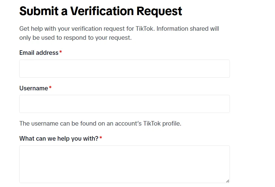 tiktok verification request form