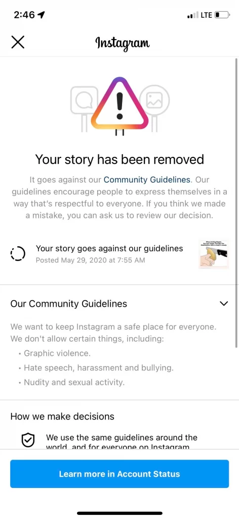 Check content against instagram guidelines