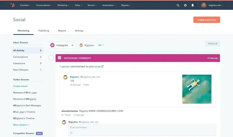 hubspot social media listening platform