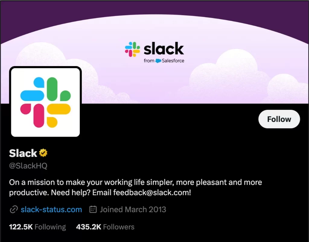 Slack's Twitter (X) account - prominent twitter username ideas