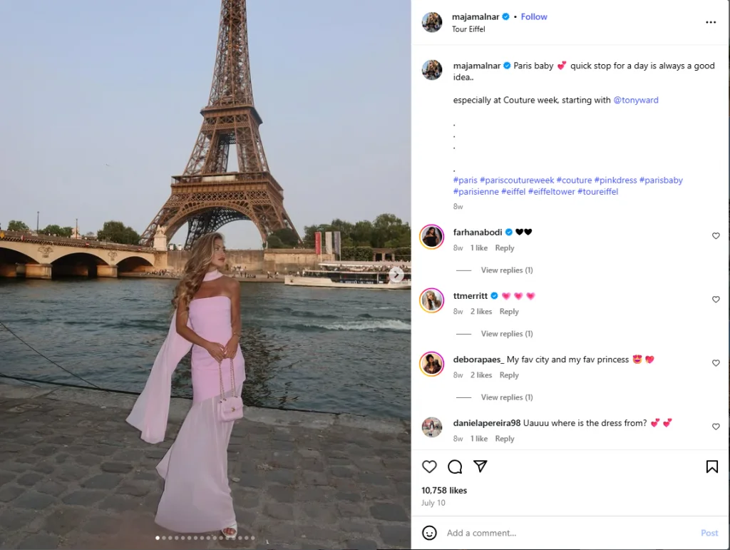 Example of Instagram hashtags