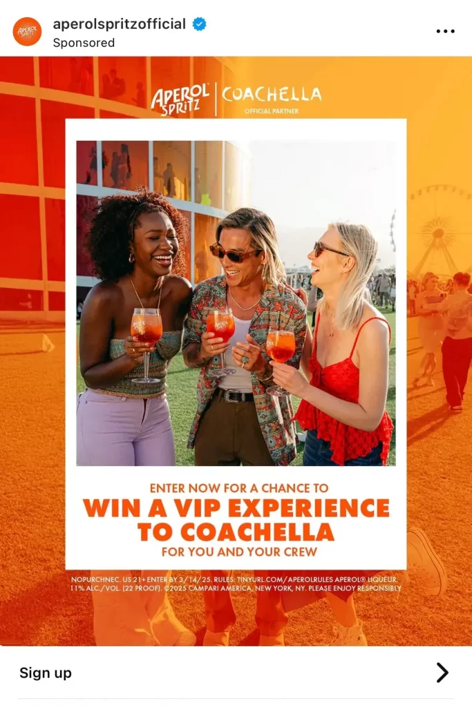 Aperol Spritz CTA example