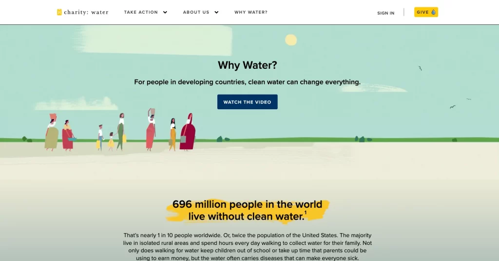 Charity water CTA example