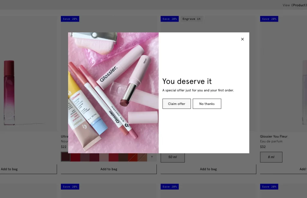 Glossier CTA example
