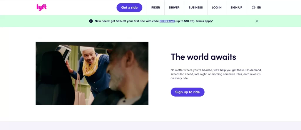 Lyft Call to action examples